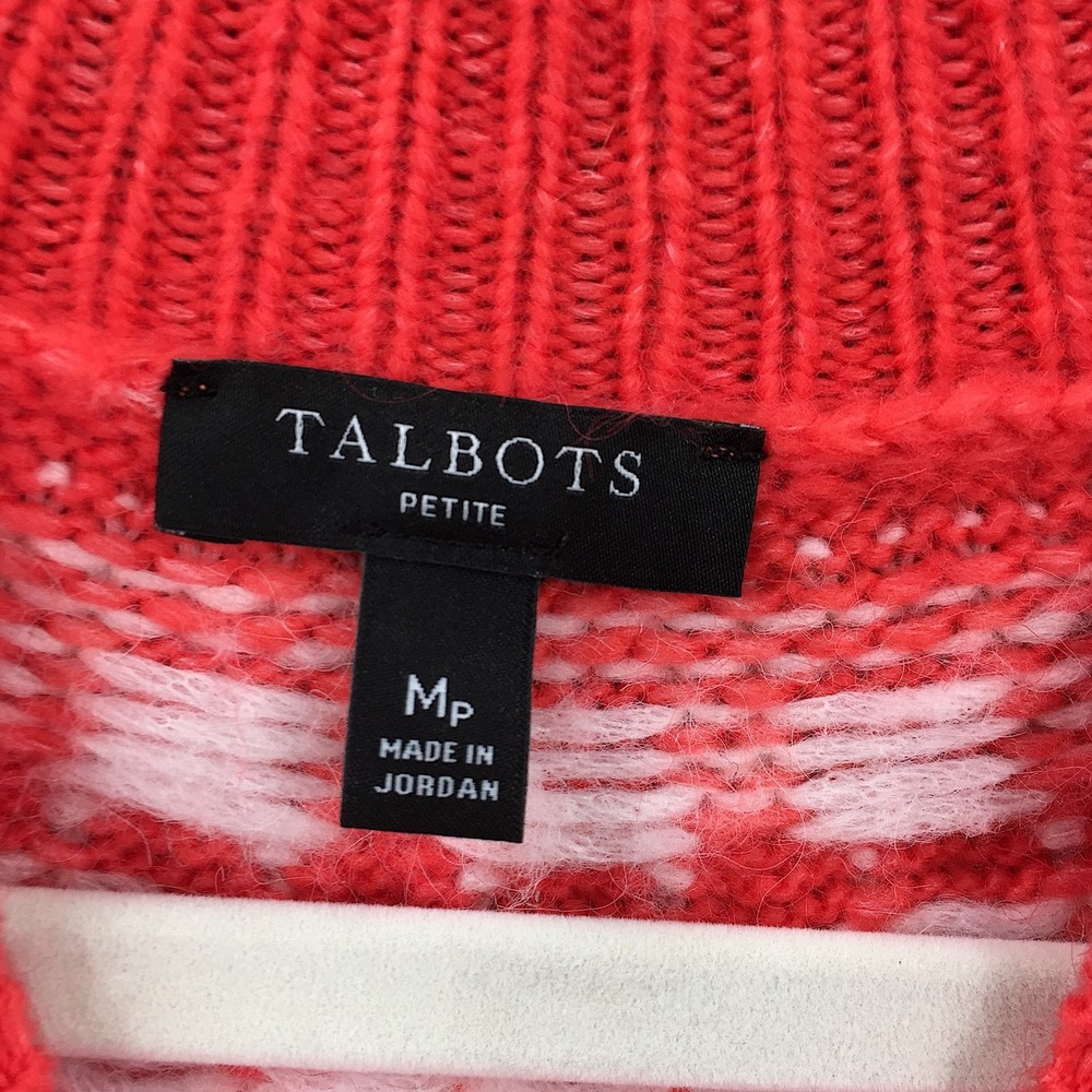 Talbots coral Mock Neck fair isle Pattered Wool blend cozy knit comfy Sweater M - Picture 9 of 11